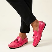 voordelige Casual loafers-Rode heren loafers met krokodillenprint en kwastjes – elegante geklede schoenen, ademend leren instapmodel – geschikt voor kantoor, avondfeesten en speciale gelegenheden