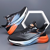 baratos Tênis de Corrida Masculinos-Tênis de corrida masculino preto e laranja - calçado esportivo leve e respirável - tênis esportivo com amortecimento para homens, ideal para corrida, treinos na academia, caminhada e atividades físicas ao ar livre.