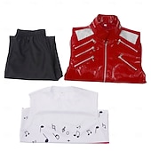 preiswerte Herrenkostüme-Popstar der 80er Sänger Kostüm mit roter Jacke Ausgefallene Kostüme Musik- und Bühnenikonen Retro Vintage 1980er for Herren Erwachsene Halloween Karneval Buchwoche Party Leistung Symphonie der