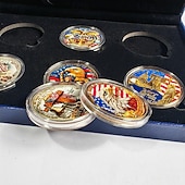  Conjunto de 6 moedas comemorativas do 250º aniversário dos EUA em caixa de presente, moedas patrióticas para colecionadores de 1776 a 2026, lembrança do Dia da Independência, moedas históricas