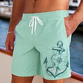 cheap Retro Vintage &amp; Ethic-Men's Anchor Swim Trunks Bathing Suits Swim Shorts Board Shorts Mid Waist Vintage Daily Beach Vacation Wear Side Pockets Mesh Lining Elastic Drawstring Waist Designer Clothing Apparel