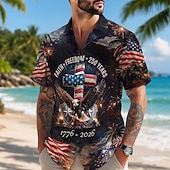  2026 250 de ani cămașă bărbați vultur Drapelul American cămașă de vară cămașă cu butoni mânecă scurtă patriotică exterior festival vară primăvară cămașă cu guler imprimare 3D cămăși albastre negre