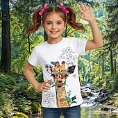 cheap Girl's 3D Animals-Girls' 3D Graphic Animal Giraffe T shirt Tee Short Sleeve 3D Print Spring Active Cute Kids 5-12 Years Daily School Regular Fit