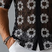 billiga Smart Casual skjortor för män-Herr Skjorta Casual skjorta Knapp upp skjorta Jacquardskjorta Svart Kortärmad Slät Tröjkrage Ledigt Dagligen Hål Kläder Elegant Mode Ledigt