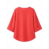  Chemises en lin pour femmes, blouses boutonnées, couleur unie, manches 3/4, col en V, coupe classique, pour tous les jours, noir, blanc, rouge, orange, vert, été, printemps, automne