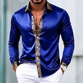 abordables Chemises en satin pour hommes-Homme Chemise Chemise en satin Chemise habillée Chemise Boutonnée Chemise de Bal Mariage Formel Noir Blanche Rouge Bleu manche longue Col Rabattu Toutes saisons Vêtement Tenue Patchwork