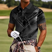 cheap Men's Golf Polo-Men's Abstract Geometic Polo Shirts Short Sleeve Polo Shirts Lapel Casual Athleisure 3D Print Buttons Breathable Mesh Spring &amp; Summer Blue Red Gray