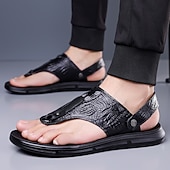 abordables Sandalias casuales-Sandalias marrones de tiras para hombre con estampado de cocodrilo, ligeras y cómodas, ideales para vacaciones, viajes, uso en resorts, ocio diario y relajación en climas cálidos.