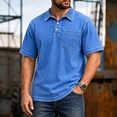 abordables Polo classique pour homme-SoftFade™ Men's Polo Shirts 100% Cotton Acid Wash Shirt Casual Holiday Lapel Short Sleeve Fashion Basic Plain Pocket Distressed Summer Spring All Seasons Dark Brown Black Light Green Pink Navy Blue