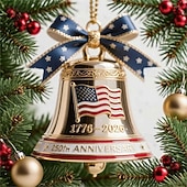  Lot de 3 cloches de Noël commémoratives du 250e anniversaire des États-Unis (1776-2026), en métal, aux couleurs du drapeau américain, idéales pour décorer le sapin ou comme souvenir. Cadeau idéal pour