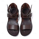ieftine sandală de rochie-Sandale gladiator maro pentru bărbați, cu cataramă reglabilă și vârf deschis, încălțăminte de vară confortabilă, pentru călătorii în vacanță, ținute de resort, agrement pe plajă și stil casual în aer liber