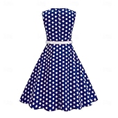 cheap Dresses-1950s Retro Vintage Rockabilly Tea Length Dress Swing Dress Flare Dress Sleeveless Polka dots Fit &amp; Flare Fancy Dress Girls' Masquerade Tea Party Casual Daily Kid's Dress Belt Spring &amp; Summer