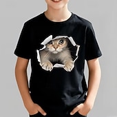preiswerte Boy's 3D Animals-Cotton Kids Boys' Black White Red animal print T shirt Blouse Crew Neck Short Sleeve Outdoor Dailywear Fashion Streetwear Designer Printing Summer