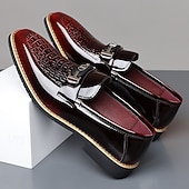 economico Mocassini-Mocassini da uomo bordeaux con stampa coccodrillo, scarpe eleganti slip-on lucide, calzature da gentiluomo perfette per matrimoni, feste, banchetti e occasioni serali.
