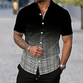 economico Geometrica-Per uomo Geometrico Griglia / Plaid Colore sfumato Camicia Camicia Estiva Camicia con Bottoni Manica Corta Casual Quotidiano All'aperto Vacanza Estate Primavera Collo ripiegato Stampa 3D camicie con