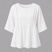  Dames Oogje top T-shirt T-shirts Witte katoenen blouse Elegant Bohemen Modieus Korte mouw Strakke ronde hals Normale tops Casual blauw Wit Zomer Lente