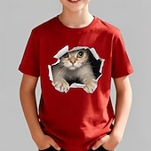 preiswerte Boy's 3D Animals-Cotton Kids Boys' Black White Red animal print T shirt Blouse Crew Neck Short Sleeve Outdoor Dailywear Fashion Streetwear Designer Printing Summer