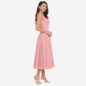 baratos Vestidos-Anos 50 Retro Vintage Até o Tornozelo Vestidos Vestido swing Alças Finas Côr Sólida Justo &amp; Evasê Balanço Fantasia Mulheres Dia dos namorados Festa de Chá Casual / Diário Adulto Vestido Verão