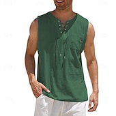 baratos Tops de ginásio-Homens Malha Íntima Colete Camiseta Interior camisa sem manga Sem Manga Decote V Verão Primavera Tecido Moda Clássico Confortável Com Cordão Casual Ginásio Rua Preto Branco Azul Marinha Top Tee para