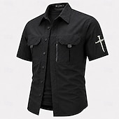 cheap Men's Western Shirts-Men's Cross Fishing Shirts Cargo Shirt Utility Shirt Short Sleeve Sports &amp; Outdoors Tactical Outdoor Streetwear Spring &amp; Summer Shirt Collar Quick Dry Mesh Black Light Green Army Green Navy Blue Brown