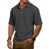 baratos Polo Clássico Masculino-Homens Camisas Polo Waffle Textura Casual Rua Lapela Manga Curta Básico Moderno Tecido Leve Botões Verão Primavera Ajuste Largo Azul Preto Branco Verde Claro Vinho Azul Marinha Camisas Polo Waffle