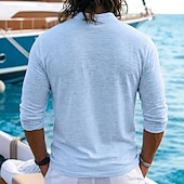 economico T-shirt in Cotone e Lino-Per uomo Maglietta in lino Manica Lunga Collo con lacci Henley Primavera &amp; Estate Estate Primavera Tinta unica Semplice Vintage Nautico Stile Boho Allacciato Trasparente Casuale Vacanza Streetwear
