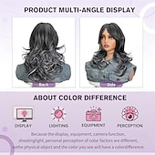 cheap Older Wigs-Short Dark Grey Mix Black Layered Wig with Curtain Bangs,Synthetic Gray Layered Wavy Middle Part Butterfly Wigs for Black White Women Daily Party Cosplay Costume 18Inch