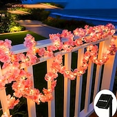 economico Luci solari da esterno-Luci a LED a filo di rame con simulazione di fiori di ciliegio rosa, alimentate a energia solare, lunghezza 2 m/5 m, ideali per matrimoni, feste di Natale, decorazioni per la casa, balconi, giardini,