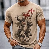  Homens Cavalo Cavaleiros Templários Cruz Camiseta Manga Curta Camiseta Impressão 3D Gola Redonda Camisa Religioso Diário Rua Feriado Preto cáqui Todas as Estações Roupa S M L XL XXL XXXL