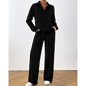 preiswerte Trainingsanzüge-Damen Pullover-Trainingsanzug-Sets 2-teiliger Trainingsanzug Lounge-Outfits  Kordelzug mit Tasche Einfarbig Sportbekleidungsset Herbst Dunkelgrau Schwarz Fitnessstudio Fitnesstraining Leger Winddicht