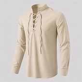 baratos Tops-Medieval Renascentista Camisa Pirata Viking Mistura com algodão e linho Fantasia Homens Viking Pirata Dia Das Bruxas Carnaval Espetáculo LARP Ren Faire Adulto Camisa