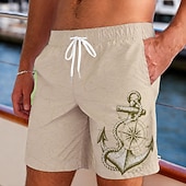 cheap Retro Vintage &amp; Ethic-Men's Anchor Swim Trunks Bathing Suits Swim Shorts Board Shorts Mid Waist Vintage Daily Beach Vacation Wear Side Pockets Mesh Lining Elastic Drawstring Waist Designer Clothing Apparel
