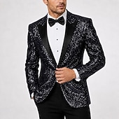 abordables Blazers et vestes-Blazer à paillettes pour homme, veste décontractée rétro disco des années 70, couleur unie, simple boutonnage, un bouton, noir, or, argent, rouge, bleu