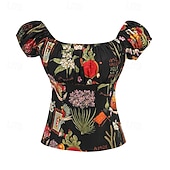 abordables Tapas-Retro Antiguo Victoriano Renacimiento Blusa / Falda Manga de globo de soplo Dama Color sólido Estampado Floral Cuello Inglés Disfraz Mujer Fantasía Casual Diario Feria del Renacimiento Adulto