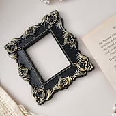 economico Cornici per foto-1PC, Black and Gold Mini Engraved Decorative Picture Frame Body, Resin Material DIY Decorative Small Item, Suitable for Photography Decoration Props, Wedding, Party and Other Scene Arrangements