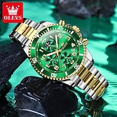 economico Orologi al quarzo-Orologio cronografo da uomo Olevs di lusso con quadrante verde, bicolore in acciaio inossidabile, fasi lunari, impermeabile, luminoso, analogico al quarzo, orologio da polso da uomo con quadrante
