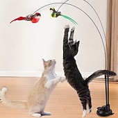 cheap Cat Toys-Interactive Cat Teaser Wand Set with Realistic Birds, Handfree Long Pole&amp;Double Rod, Bell And Strong Suction Cup for Active Play