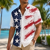  4th of July 2026 250th Men's American Flag Shirt Summer Shirt Short Sleeve Patriotic Daily Streetwear Summer Spring Turndown 3D Print Front One Pocket Button Up Shirts Blue Red 1 Red Dark Blue