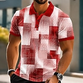 economico Polo geometrica da uomo-Per uomo Blocco di colori Geometrico Polo Manica Corta Magliette polo Camicie con Colletto Casual Athleisure Stampa 3D Bottoni Primavera &amp; Estate Blu Nero Rosso