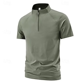 billige Løpe T-skjorter og tanktopper-Herre Ensfarget T-skjorte til jogging Treningstrøyer Sommer Vår Kvart glidelås Kortermet Hurtigtørkende Lettvekt Fukttransport Treningsøkt Aktiv trening Trening Svart Navyblå Himmelblå Sports