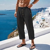 economico Vacanza-Per uomo Pantaloni in cotone e lino Pantaloni Pantaloni Estivi Pantaloni Larghi Pantaloni da Spiaggia Coulisse Elastico in vita Tinta unica Semplice Comodità Traspirante Lunghezza intera Casuale