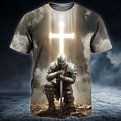  Per uomo Cavalieri Templari Croce Maglietta Manica Corta maglietta Stampa 3D Girocollo Camicia Religioso Streetwear Festa oscura Cachi Grigio Tutte le stagioni Abbigliamento S M L XL XXL XXXL