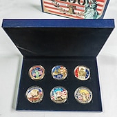  Conjunto de 6 moedas comemorativas do 250º aniversário dos EUA em caixa de presente, moedas patrióticas para colecionadores de 1776 a 2026, lembrança do Dia da Independência, moedas históricas