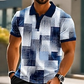 economico Polo geometrica da uomo-Per uomo Blocco di colori Geometrico Polo Manica Corta Magliette polo Camicie con Colletto Casual Athleisure Stampa 3D Bottoni Primavera &amp; Estate Blu Nero Rosso