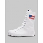  Witte, patriottische canvas sneakers voor dames met hoge schacht – veterschoenen met Amerikaanse vlag voor Onafhankelijkheidsdag en parades &casual streetwear