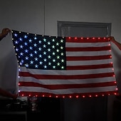 economico 250° Anniversario-Luci a forma di bandiera americana per esterni, bandiera USA 3x5 piedi con 98 LED luminosi, controllo con pulsante funzione e spina USB, decora il tuo cortile o illumina importanti festività, colore