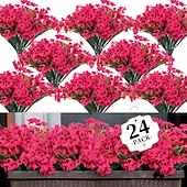 abordables Flores artificiales-24 paquetes de flores artificiales para exteriores resistentes a los rayos UV, flores de primavera para macetas de exterior, decoración para bodas, hogar, jardín, patio, porche (8 colores)