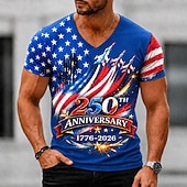 cheap Patriotic 250 T-shirts-4th of July 2026 250th Men's American US Flag T Shirt Short Sleeve T shirt 3D Print V Neck Shirt Patriotic Daily Festival Blue Black White Spring &amp; Summer Clothing Apparel S M L XL XXL XXXL
