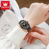 economico Orologi al quarzo-Orologio da donna Olevs, cinturino in acciaio inossidabile argentato, quadrante nero, numeri arabi, orologio analogico al quarzo con datario, impermeabile, orologio elegante da donna.