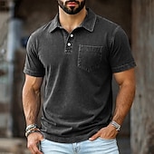 cheap Men's Classic Polo-SoftFade™ Men's Polo Shirts 100% Cotton Acid Wash Shirt Casual Holiday Lapel Short Sleeve Fashion Basic Plain Vintage Plain Summer Spring Regular Fit Dark Brown Black Light Green Pink Navy Blue